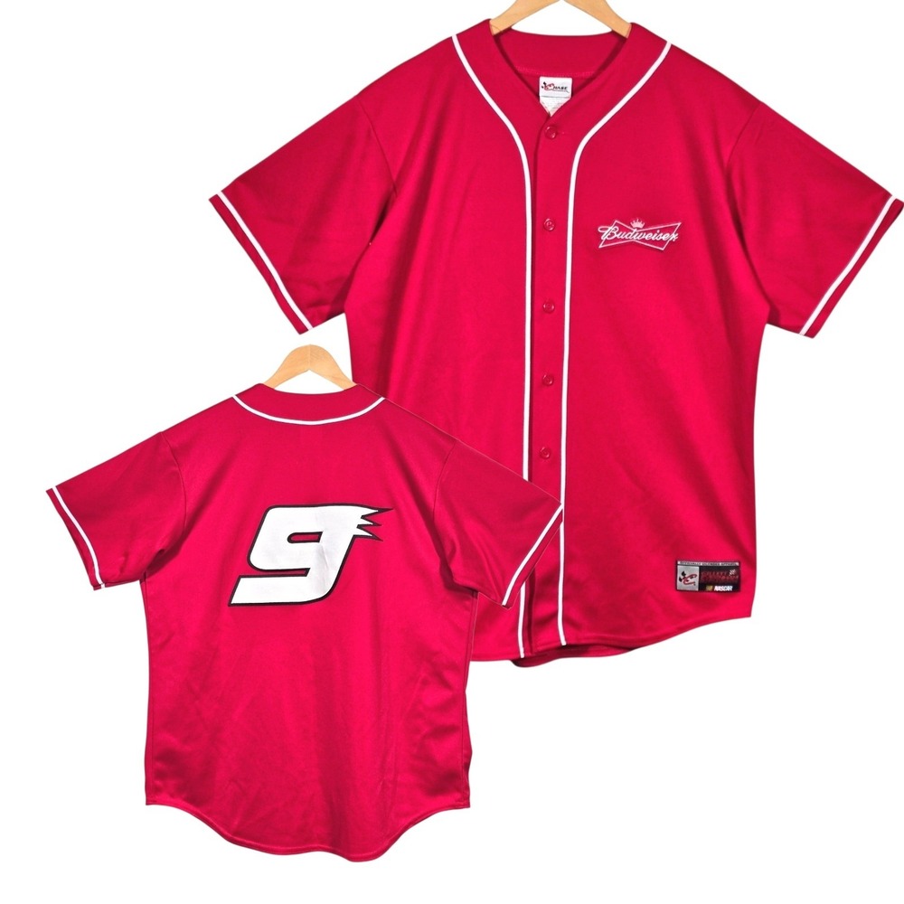 Chase Authentics Budweiser NASCAR Baseball Jersey Mens Large Red‎ Kasey Kahne #9